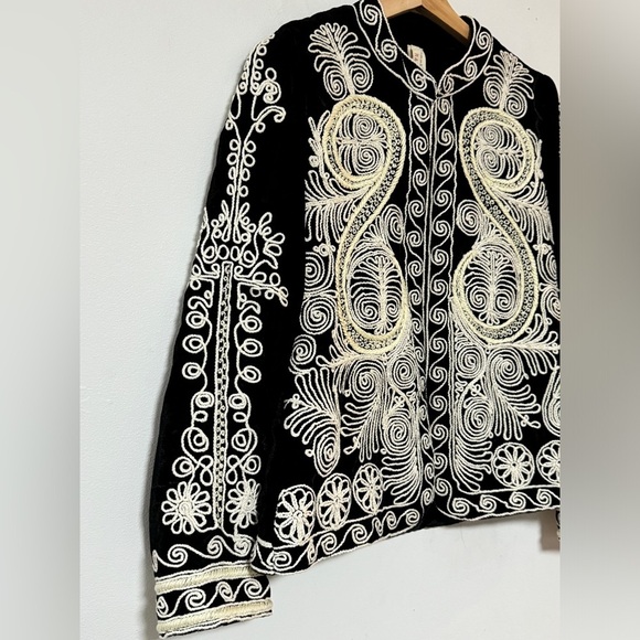 RAGA Winston Velvet Embroidered Jacket Black Ivory Anthropologie Torero‎ Blazer - Picture 7 of 16